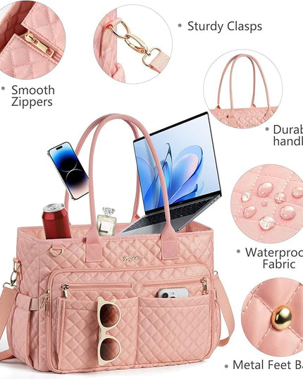 Teacher Bags for Women, 15.6 inch Laptop Work Tote Nurse Bible Bag Quilted Shoulder Handbag for Work, Daily, School, Travel