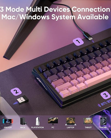 RedThunder K95 Wireless Mechanical Keyboard,TFT Screen & Knob, Trip-Modes Connection, Gasket Custom Hot-Swap Keyboard, RGB Backlit, Pre-lubed Linear Switches, Side Printed PBT Keycaps, Gradient Pink