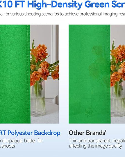 EMART 10 x 10ft Green Screen Backdrop Kit with Tripod Stand, Photography Background Support System with 10 x 20ft 100% Cotton Muslin Chromakey Backdrop for Photo Studio, Video Shooting, Live Streaming