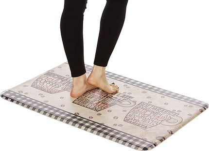 J&V TEXTILES Anti Fatigue Cushioned Comfort Mat, Ergonomically Durable, Supportive, Padded, Thick and Washable, Stain-Resistant, Kitchen, Garage, Office Standing Desk Mats (Coffee Words)*