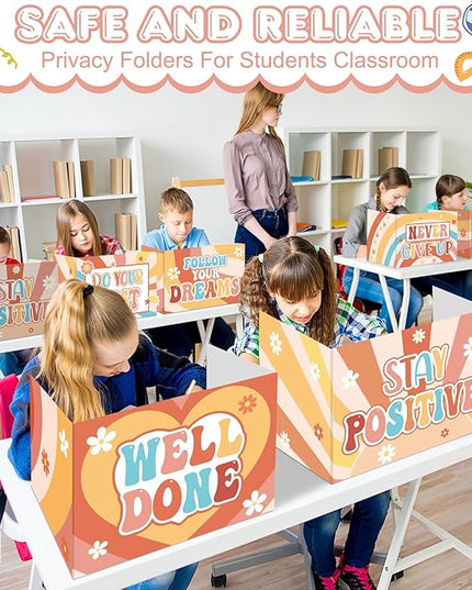 Honoson 24 Pcs Bulk Inspirational Privacy Folders for Students Cardboard Test Privacy Boards Motivational Words Desk Dividers Shield for Classroom School Study Supplies, 6 Styles(Groovy)