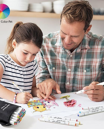 ChicRosa Art Markers, 65 Coloring Markers and 1 Blender, 66 Pack Alcohol Based Dual Tip Permanent Markers Highlighters with Case, Excellent for Adults Kids Coloring Marking Drawing Sketching (Black)