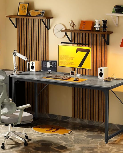 PRAISUN 63 X 24 Inch Office Computer Desk with Power Outlets and USB-C Port, Larger and Longer Gaming Desk, for Home Office, Study, Writing Work from Home Table, Metal Frame, Grey