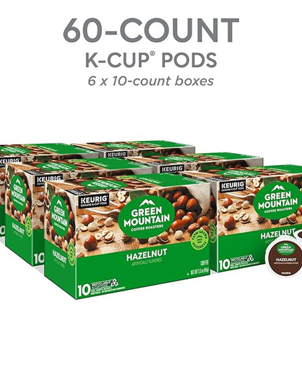 Green Mountain Coffee Roasters Hazelnut, Keurig Single Serve K-Cup Pods, Light Roast Coffee, 60 Count, (6 Packs of 10)