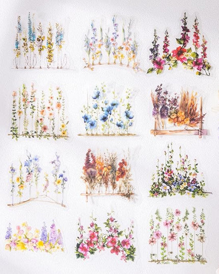 AuriicLeaf Hanging Floral PET Stickers Set, 60PCS Botanical Flower Stickers for Scrapbooking, Journaling, DIY Crafts, and Art Supplies