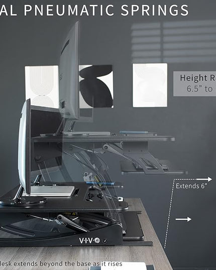 VIVO 36 inch Height Adjustable Stand Up Desk Converter, V Series, Quick Sit to Stand Tabletop Dual Monitor Riser Workstation, Black, DESK-V000V
