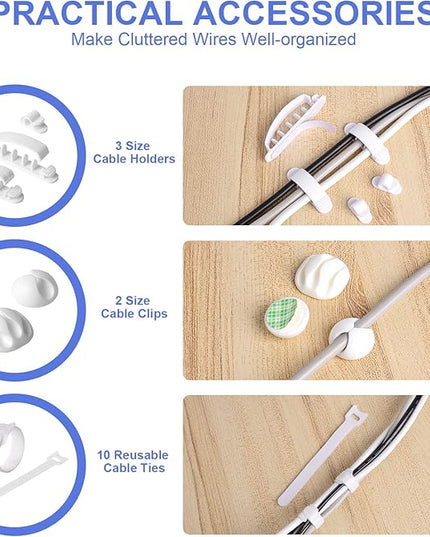 Cable Organizer Box Set of Three, Power Cover Cord Holder Surge Protector for Desk (White)