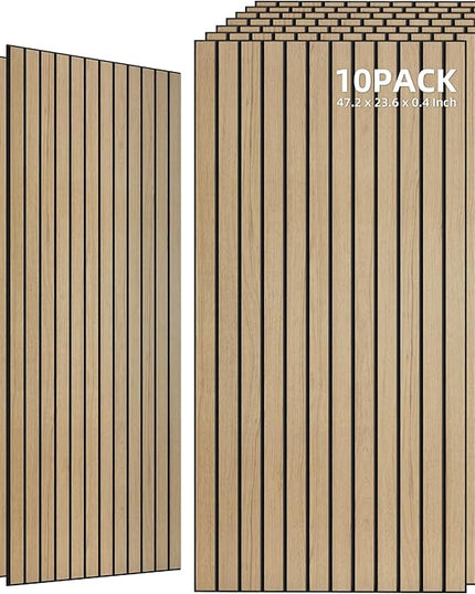 TO-TH Wood-Look Acoustic Wall Panels, 10 Pack 47.2” x 23.6” Sound Panels, Decorative Wood Panels for Wall Sound Dampening Panels for Home, Office, Basement, Teak with Mitered Edges