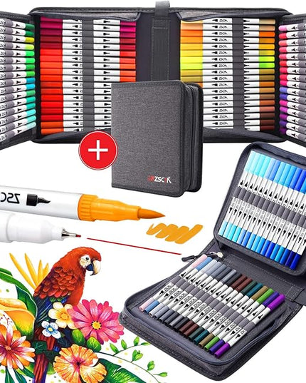 ZSCM 100 Colors Duo Tip Brush Markers Art Pen Set, Artist Fine and Brush Tip Colored Pens, for Adult Coloring Books Christmas Cards Drawing, Note taking Lettering Calligraphy Journaling