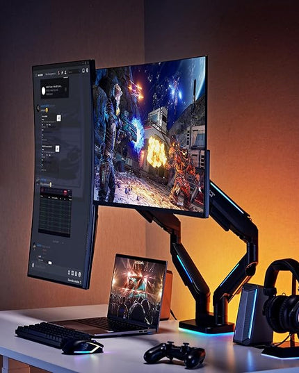 AVLT RGB Lights Dual 17”-43” Gaming Monitor Arm Desk Mount, Fits Two Flat/Curved/Ultrawide Screen up to 44lbs(20kg), Height Swivel Tilt Adjustable Stand - Black