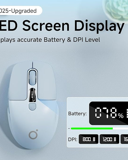 EWEADN Q1 Wireless Mouse, BT & 2.4G Silent Mouse Quiet Click with 1600 DPI Levels, Battery & DPI LED Screen Display, 6 Button Small Portable Bluetooth Mouse for Laptop/PC/Mac-Blue