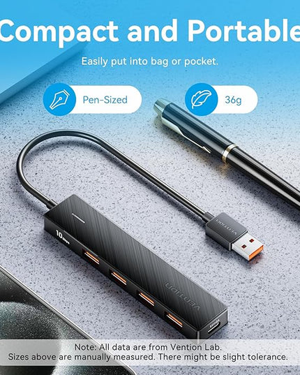 VENTION 10Gbps USB 3.2 Hub, USB Hub with 4 USB A 3.2 Ports, USB 3.2 Gen 2 Splitter USB Expander for Chromebook Surface Pro 3 iMac PS4 Laptop Xbox Flash Drive