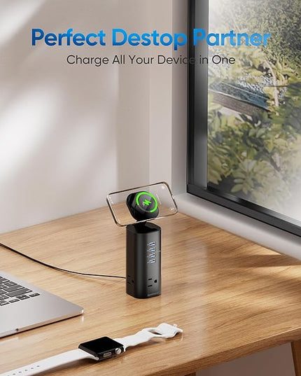 Flat Plug Surge Protector Tower, TenTrend Power Strip Tower with Surge Protection, 3 AC Outlets & 8 USB Ports, 5FT Extension Cord, 115W Total Fast Charging Tower for Multiple Devices