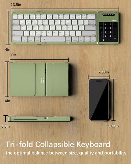 Nillkin Upgraded Foldable Bluetooth Keyboard with Touchpad & Number Pad, Portable Wireless Keyboard for Travel, Pocket-Sized, Full Size Keys, Support 3 Devices for iPad Laptop Tablets Phone, Green