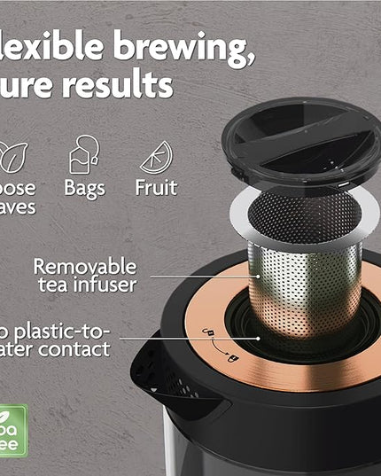 Vianté Luxury Tea Set. Electric Kettle with Infuser for Loose Leaf And Ceramic Serving Set. Teapot and Cup Set with Wooden Tray. Excellent Gift Idea For Tea Lovers.