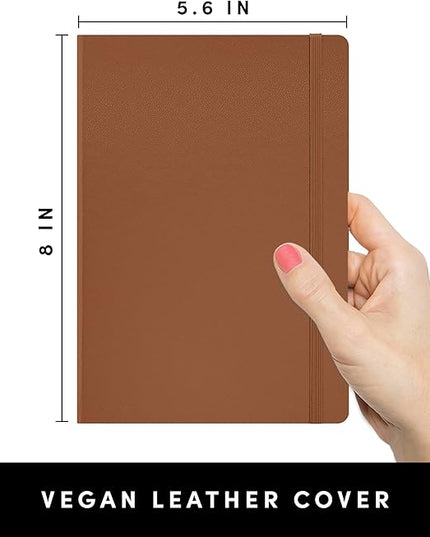 PAPERAGE Dotted Journal Notebook, (Cognac), 160 Pages, Medium 5.6 in x 8 in - 100 GSM Thick Paper – Hardcover Journaling Notebook for Work, School & Bullet Journaling