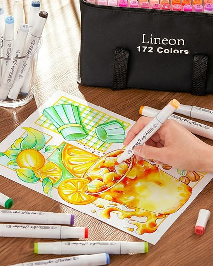 172 Colors Alcohol Based Dual Tip Art Markers, 171+1 Blender Permanent Marker Pens Plus 1 Marker Pad 1 Case Perfect for Kids Adult Artist Coloring Books Drawing Sketching and Card Making