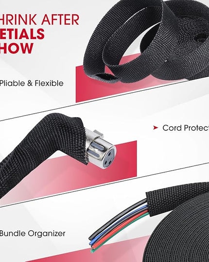 2 in 1 Heat Shrink Braided Sleeving Fabric Tubing-Ideal fit Irregular Shape Hose/Cable/Wire (1-1/8"(29mm), 32FT)