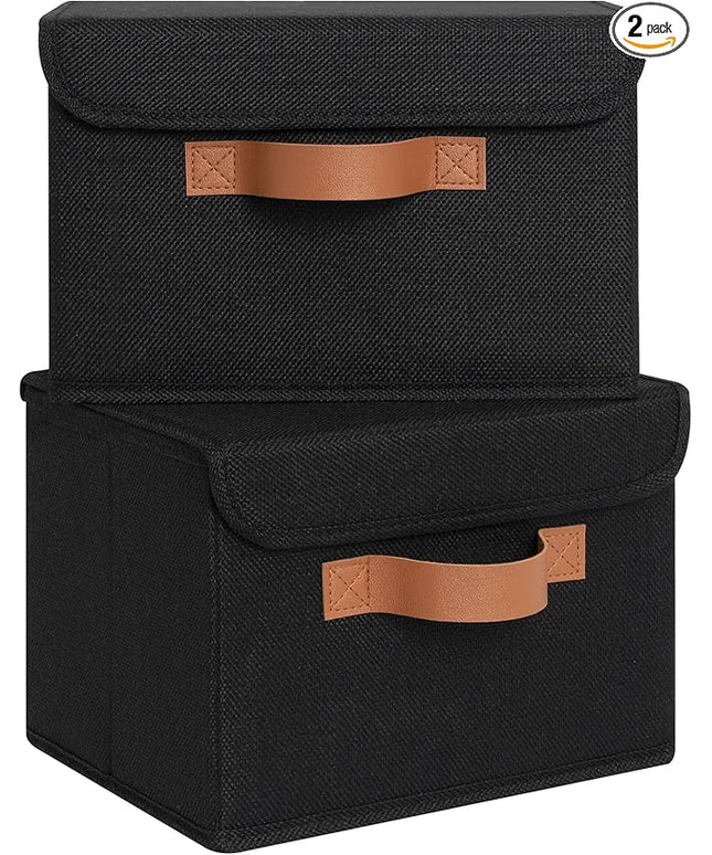 GRANNY SAYS Small Storage Bins with Lids, Small Storage Boxes, Shelf Baskets for Shelf, Collapsible Storage Bins for Living Room, Bedroom, 10x8x7 Inch, Black, 2-Pack