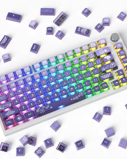 Guffercty kred Pudding PBT Keycaps for 75 Percent Keyboard, 120-Keys Transparent Keycaps ASA Profile Custom Replacement Key Caps US Layout for 60 68 82 87 104 Mechanical Keyboard (Lotus Pond)