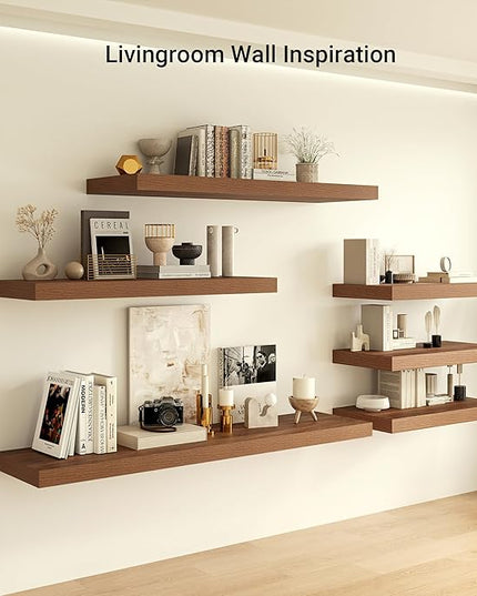 Heimlove 12" Deep Floating Shelves, 36 x 12 Inch Wall Mounted Long Floating Shelf with Invisible Brackets, for Home Decor, Bedroom, Kitchen, Living Room, Bathroom - 1 Pack, Walnut