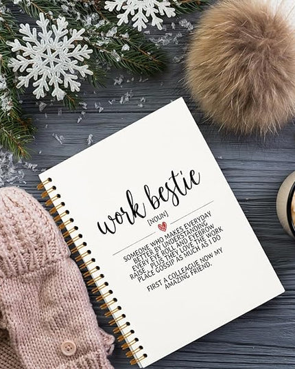 QUICQOD Work Bestie Spiral Notebook,Employee Appreciation Gift,Thank You Gift for Coworker, Office Gift Journal Idea for Women Coworker, New Job Gifts,White Hardcover Notebook 5.5x8.3
