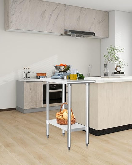 HARDURA Stainless Steel Work Table Commercial 30×15 Inches Kitchen Prep Table and Heavy Duty Commercial Workbench NSF 430 with Undershelf and Galvanized Legs