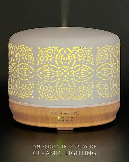 Earnest Living Essential Oil Diffuser White Ceramic Diffuser 500 ml Timers Night Lights and Auto Off Function Home Office Humidifier Aromatherapy Diffusers for Essential Oils