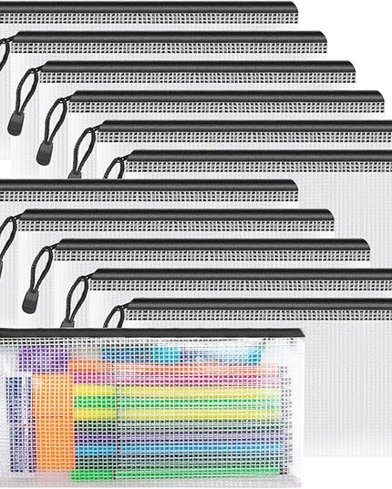 Umriox Zipper Pencil Pouches, 9.2 x 4.7 in (Black, 12 Pack), Pencil Pouches Bulk, Clear Pencil Pouch for Office Supplies Cosmetics Travel Accessories