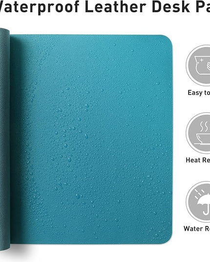 Aothia Leather Desk Pad Protector, Mouse Pad, Office Desk Mat, Non-Slip PU Leather Desk Blotter, Laptop Desk Pad, Waterproof Desk Writing Pad for Office and Home (Turquoise,31.5" x 15.7")