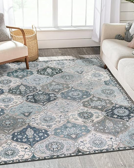 Lahome Moroccan Trellis Washable Rugs, 3x5 Area Rug for Bedroom Living Room, Indoor Non-Slip Small Oriental Accent Throw Carpet for Kitchen Entryway Bathroom Office, Blue