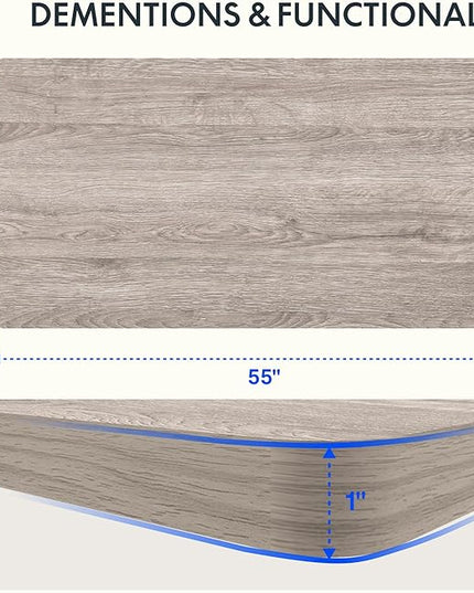FLEXISPOT EN1 One-Piece Standing Desk 55 x 28 Inches Height Adjustable Electric Desk (Silver Frame + Grey Wood Grain Top, 2 Packages)