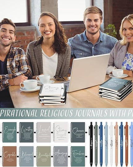 Kosiz Inspirational Valentines Christian Gifts Bulk A6 Notebook Prayer Journal with Pens Spiral Journal Religious Gift for Women Men Church Bible Study Group Teacher Coworker(24 Sets,Boho Color)