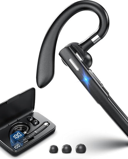 Bluetooth Headset, 100Hrs Talk Time Dual Noise Cancellation Wireless Earpiece, V5.4 Built-in Mic & Mute Button 270° Rotatable Hands Free Headphones with 500mAh Charging Case for Business/Driving