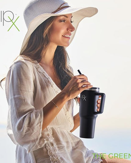 SIPX™ 30 oz Insulated Tumbler with Handle & Straw – Vacuum Insulated Stainless Steel, Leakproof, Cupholder Friendly – Perfect for Iced Coffee, Water & Travel – Black