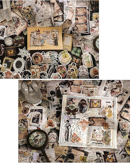 Esweny 100 PCS Vintage Ephemera Pack Journaling Scrapbooking Supplies Scrapbook Sticker Paper Kit for Junk Journal Planners Collage Craft Notebooks Decoupage Album (Retro)