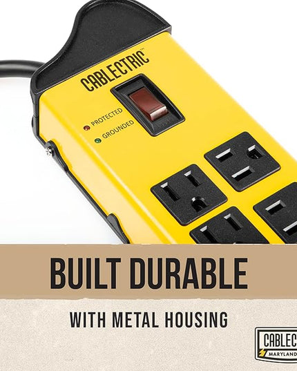 Heavy Duty Power Strip Surge Protector 8 Outlets with 6 ft Long Extension Cord 14 AWG, 15 Amp Metal Power Strip with 1350 Joules Surge for Workshop - ETL Listed