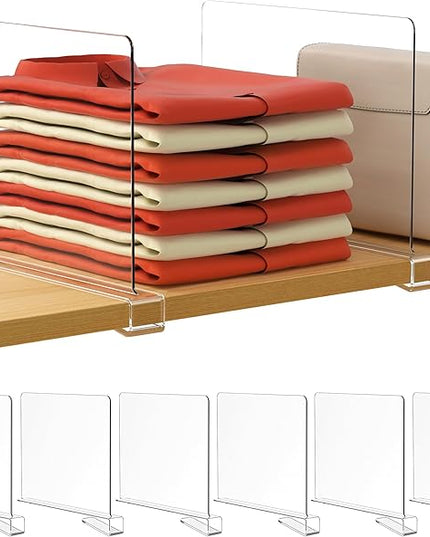 HBlife 6 Pack Closet Organizers and Storage, Clear Shelf Dividers, Vertical Purse Organizer for Closet Perfect for Sweater, Shirts, Handbags in Bedroom and Kitchen, Acrylic Bookshelf for Organization
