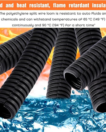 Sasylvia 1/4", 1/2", 3/8" x 300 Ft Split Wire Loom Tubing Automotive Wire Loom Assortment Split Cable Sleeves Bulk Flexible Electrical Conduit Protective kit