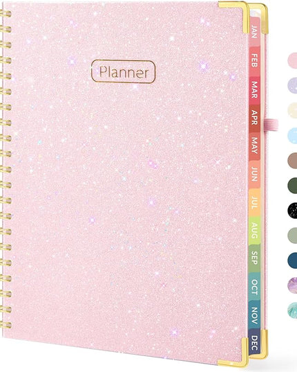Forvencer 2026 Planner, Hardcover Calendar Planner Weekly and Monthly, Jan 2026 - Dec 2026, 8.5" x 11", Spiral Agenda Book with Tabs, Exquisite Daily Journal Organizer for Home School, Glitter Pink