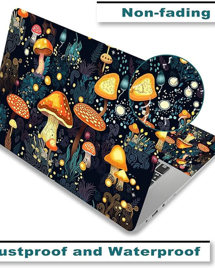 Laptop Skin Sticker Decal Cover, 11.6”12" 13" 13.3" 14" 15" 15.4" 15.6" Laptop Netbook Skin Sticker Cover Art Notebook Protector (2 Wrist Pad Included), Removable Reusable, Cute Fantasy Mushroom