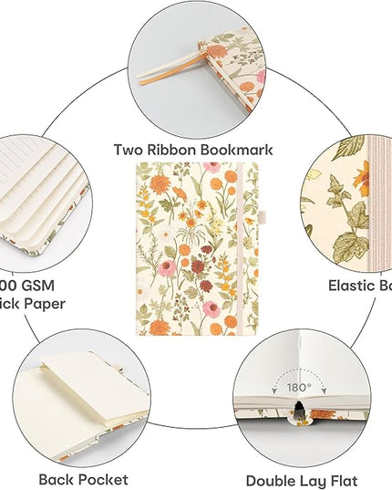 &And Per Se Lined Journal Notebook, 160 Pages, A5 5.7 x 8 inches College Ruled Thick Paper Notebook Journals for Writing, Hardcover Notebooks for Women Men Office School (Wild Flowers)