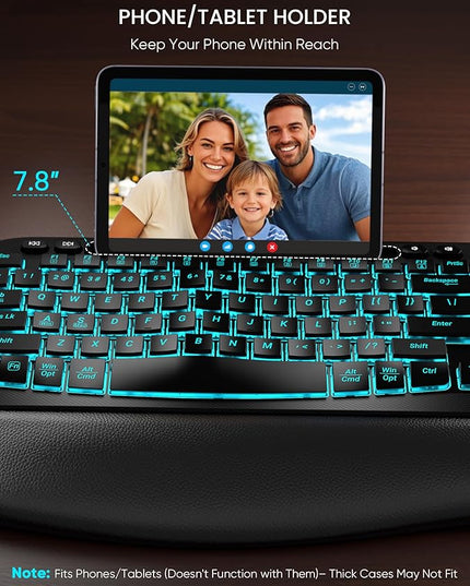 SABLUTE Wireless Keyboard and Mouse Combo - Ergonomic Wave Keyboard with Soft Leather Wrist Rest, Phone Holder, Rechargeable, RGB Backlit Mouse, Full-Size Set for Windows/Mac/Computer (Black)