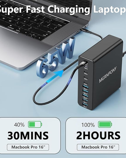 320W USB C Charger Block, 10-Port USB C Charging Station GaN III PD 65W Laptop Fast Charger Adapter for MacBook Pro/Air, DELL, iPad, iPhone, Samsung Galaxy Black
