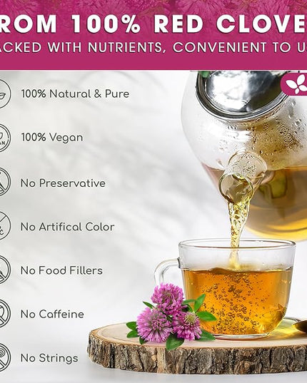 FreshDrinkUS, Premium Red Clover Herbal Tea– 135 Tea Bags – Pure – Naturally Smooth & Mild Flavor – Premium Quality, Eco-Conscious Packaging. Caffeine-Free. Gluten Free. Vegan