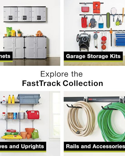Rubbermaid 24-Piece FastTrack Garage Wall-Mounted Storage Kit, 6 Rails and 18 Hooks, Black, for Home/House/Tool/Sports/Equipment/Utility Purposes