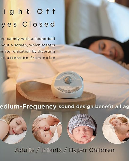 WELLCARE-Naturcare Sound Relaxation, White Noise, 7 Nature Sounds, Sleep Sound Machine, Calm Infants, for Baby, Kids, Adult. Stepless Volume, Timer, Powered by Adapter(Incl.) or Batteries(Not Incl.)