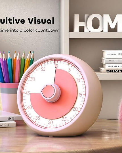 Conchstar Visual Timer for Kids 60-Minute - Countdown Timer with Optional Alarm, Focus Tool for ADHD & Autism, Time Management for Homework, Chores, Office, Kitchen, Teaching & Study Routines (Pink)