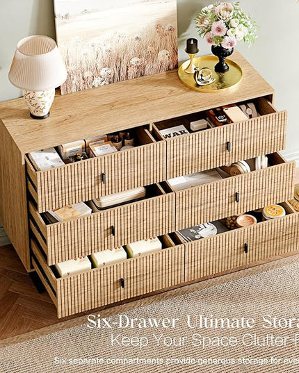 Chrangmay Modern Chest of Drawers with 6 Drawers,Deep Drawers,Clothes Organizer,Large Storage Cabinet for Living Room, Bedroom,Hallway,with Anti-Tipping Device,Wood