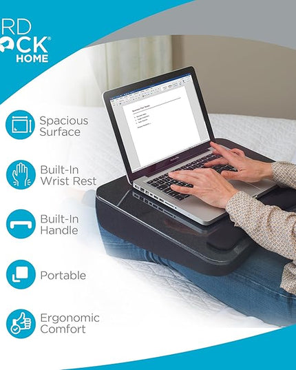 SOFIA + SAM Lap Desk w/Memory Foam Cushion - Large Surface for Crafts, Reading - for Laptops up to 17 inches - Cushioned Tray for Computer, Keyboard, Mouse, Bed, Couch, Chair, Padded Pillow - Black